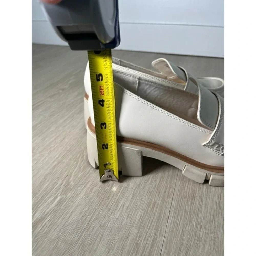 Y2K Preppy Womens Platform Chunky Loafer Heels Faux Leather‎ White 6.5